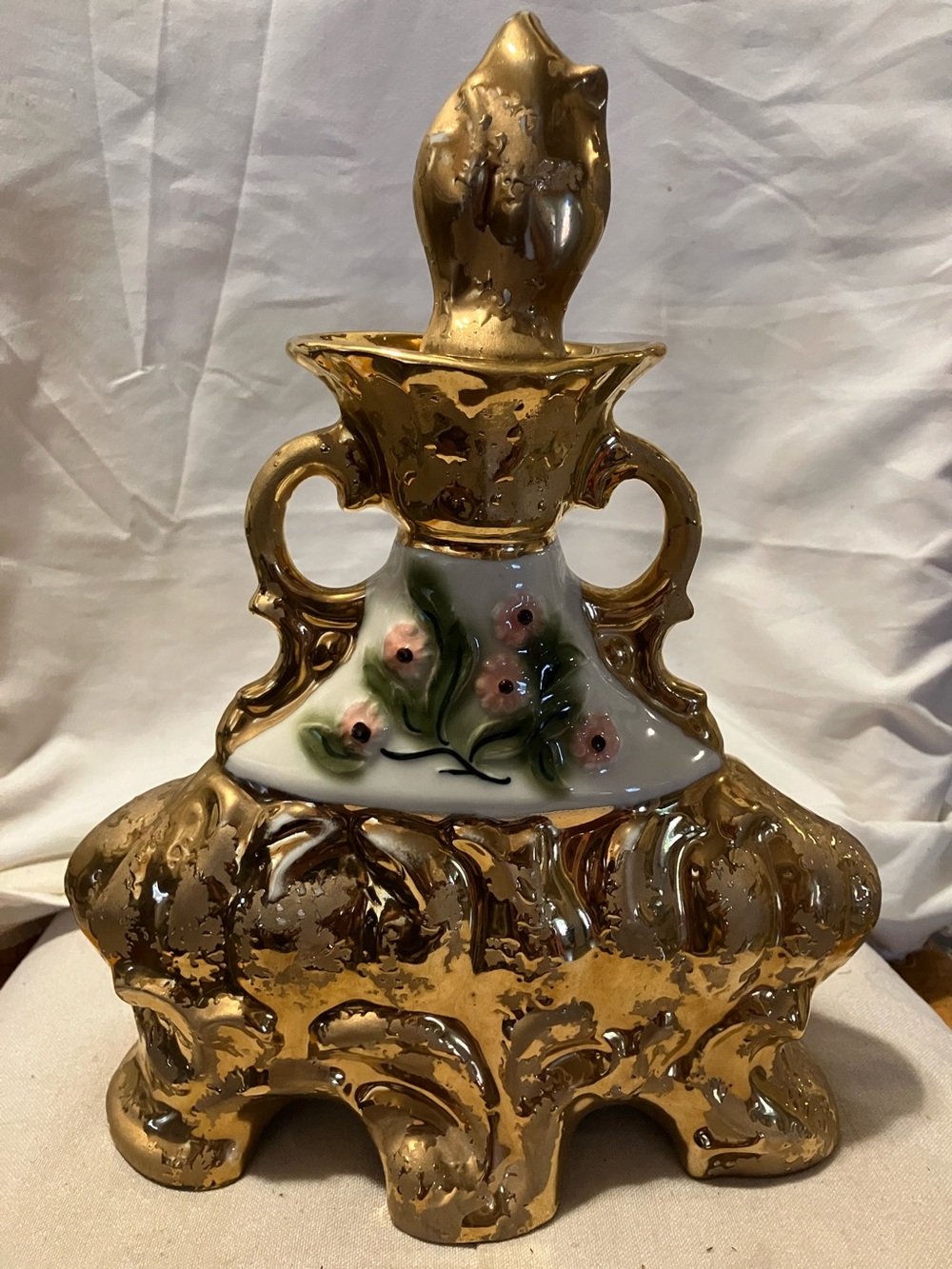 Gorgeous vintage 1972  designer made gold n porcelain 2 pc Grecian style wine